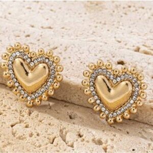 Gold Heart Earrings with Crystal Accents